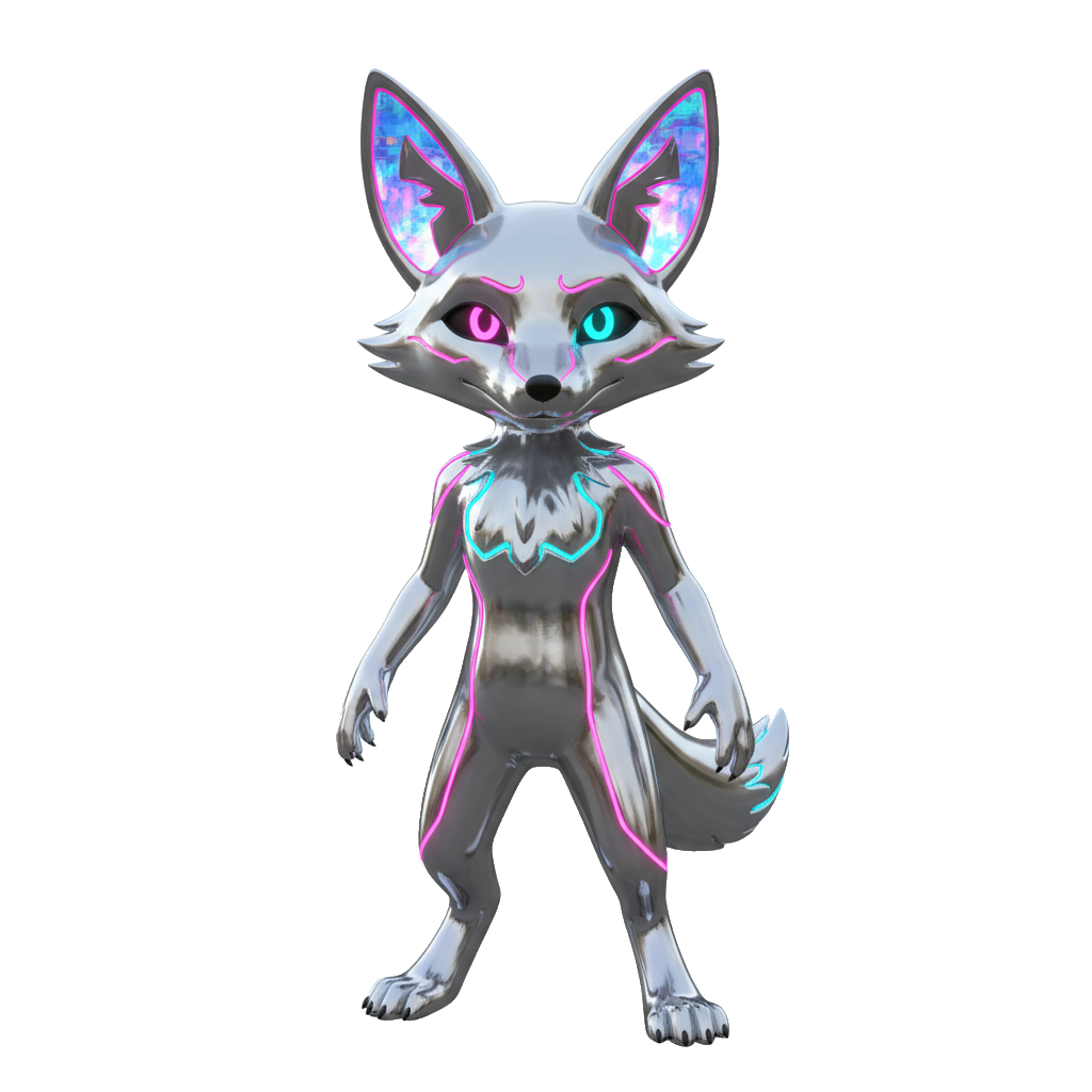 Neon-chrome robot fox — Cyberpunk