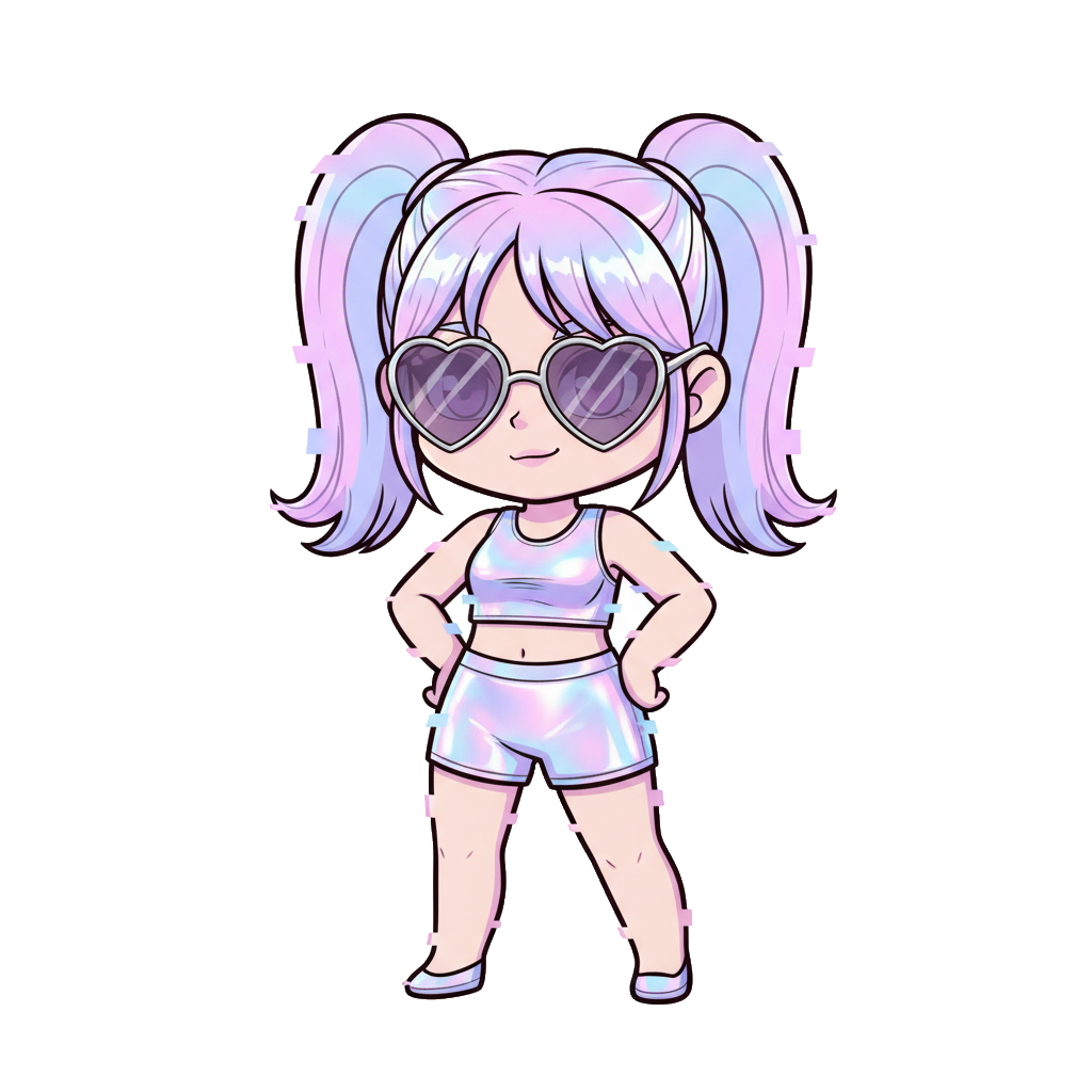 Y2K glitch chibi girl — Vaporwave